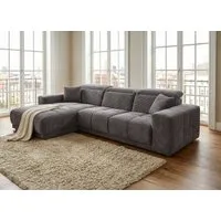 Massivart® Ecksofa mit Relaxfunktion / grau / Cord / 302 cm / Kopfteilverstellung / TONI, Nosagunterfederung · frei im Raum stellbar · inkl. 2 Zierkissen