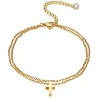 KARMA Fußkette mit Anhänger Damen Kreuz aus Edelstahl mit Zirkonia 21 cm Fußkettchen wasserfest (PVD beschichtet für lange Haltbarkeit, 1-tlg., Accessoires Damenfußkette Damenschmuck), antiallergischer Sommerschmuck