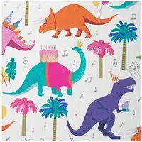 Star Geschenkpapier, Geschenkpapier Dinosaurier mit Partyhüten 70cm x 2m Rolle bunt