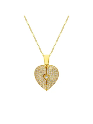 Dkeniz Anhänger mit Kette 925/- Sterling Silber vergoldet Glänzend 38+5cm Zirkonia Weiß