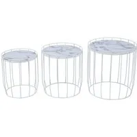 SVITA Beistelltisch PASI (3er-Set), Satztische Kaffeetische Metallbeine Marmoroptik, Weiß
