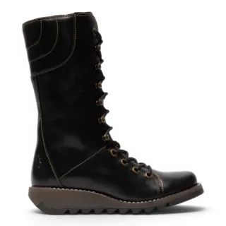 Fly London Women's Black Leather Strike-Up Combat Ankle Boots – STER768