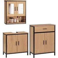 EUGAD Badmöbel-Set, (3-St), mit 2 Spiegeln, aus Holzwerkstoff, Helle Eiche+Schwarz