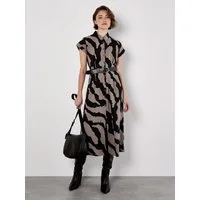 Apricot Midikleid Hemdblusenkleid (mit Gürtel) mit Zebradruck