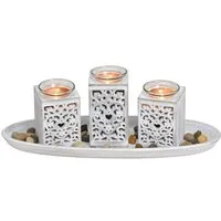 Spetebo Kerzentablett Teelichthalter Deko Set 8-teilig - shabby weiß (Set, 8 St., Komplettset)