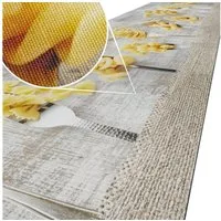 ANRO Küchenläufer Hochwertig GreenLine Flurläufer Teppichläufer Textil, Eckig, Bodenläufer 100x52cm Nudeln Tratoria Grau pflegeleicht