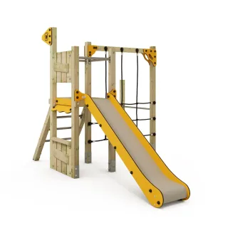 Profi Spielturm PRO MAGIC Act 9x9 cm - Robuster Kletterturm mit Rutsche & Theke für öffentliche Spielplätze & Kindergärten - Sicherheit Wickey