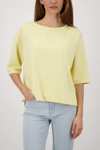 monari - Sweatshirt mit Präge-Emblem pastel yellow - Gr. - 46