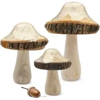 Spetebo Dekofigur Deko Pilze mit Gold Glitzer (Set, 1 St., 3 Pilze in verschiedenen Größen), Holz Pilz Figur zur Herbst Dekoration