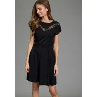 Laura Scott Abendkleid mit U-Boot-Ausschnitt, mit Spitzenapplikationen, unifarben, Kurzarm