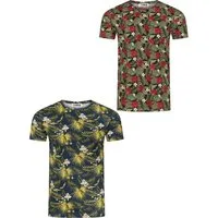 riverso T-Shirt Herren Printshirt RIVBill Regular Fit (2-tlg) Kurzarm Hawaiishirt mit Rundhalsausschnitt aus 100% Baumwolle