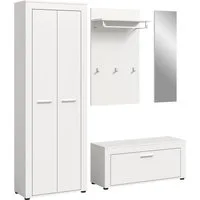 OTTO home Garderoben-Set AOSTA, Breite 184cm, 4-teilige Garderobenkombination, (Set, 4-St., bestehend aus: Garderobenschrank, Sitzbank, Garderobenpaneel & Spiegel), Flurkombination, Kombination, Garderobe, Dielen-Set, Garderobenmöbel
