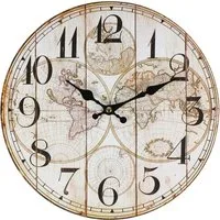 PERLA pd DESIGN Wanduhr Dekorative Wanduhr 28 cm mit Weltkartenmotiv, analoges Quarzwerk, MDF (Geräuscharmes Quarzlaufwerk Dekoratives Weltkartenmotiv)