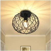 ZMH Deckenleuchte Schwarz Vintage E27 Retro Deckenlampe für Gang Korride Max.40W, Einfache Installation, ohne Leuchtmittel, 1 Flammig Metall Kaefig Gitter Lampenschirm Schlafzimmer Küche