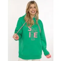 Zwillingsherz Hoodie "SMILE" große Stickerei, gestreifte Bündchen, Fronttasche, Kapuze