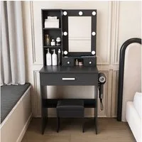 BBWL Schminktisch klein mit LED Spiegel Steckdose Hocker Frisiertisch 60cm, mit Schubladen Regal Haartrockner Halter
