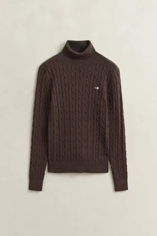 GANT - Zopfstrick Rollkragenpullover aus Stretch-Baumwolle deep brown - Gr. - XXL