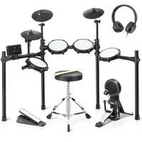 LALAHO E-Drum Upgraded E-Drum-Set Komplettset, Kopfhörer Sticks Drumhocker, Trommelhocker/Drumsticks/Kopfhörer/Audiokabel,  Kinder drum set