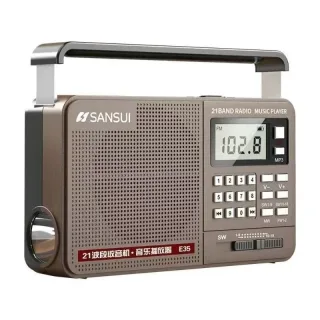 SANSUI E35 Radio Portable Digital Retro Speaker HiFi Bass Music Player with LED Flashlight FM AM SW Full Band Support US