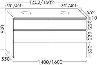 Burgbad Waschtischunterschrank Lin20Lack Hochglanz 900x1402x552 Schwarz Hochglanz, SGRD140F6520 SGRD140F6520