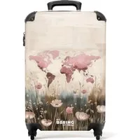NoBoringSuitcases.com© Hartschalen-Trolley Weltkarte - Rosa - Blumen 55x35x20cm, 4 Rollen, Reisetasche mit Rollen, Koffer Handgepäck Flugzeug