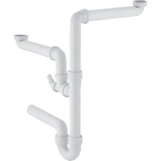 Geberit Spültisch-Ablauf G1 1/2x50 mm weiß für WM und GS in PP für zwei Becken 152818111
