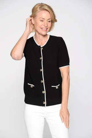 CLARINA - Rdh.-Cardigan, 1/2 Arm schwarz-offwhite - Gr. - 42