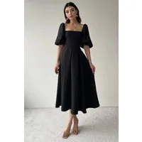 WOMAN VISION Midikleid Trägerloses, ausgestelltes Midikleid mit kurzen Ärmeln