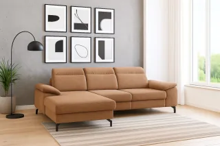 Ecksofa mit Schlaffunktion Sofa MARGIT in Stoff Alfa Hellbraun Ottomane Links