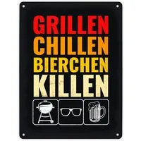 speecheese Metallschild Grillen Chillen Bierchen Killen Metallschild mit Grill Sonnenbrille