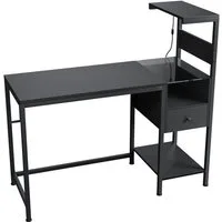 BBWL Computertisch mit Steckdosen USB Gaming Schreibtisch 122cm Eckschreibtisch, LED RGB Beleuchtung,Stauraum Schublade, Metallrahmen MDF