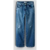 Name It 5-Pocket-Jeans NKFROSE für Mädchen mit Destroyed-Effekt und hohem Bund normal, Denim, Abriebeffekte, Reißverschluss