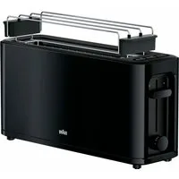 Braun Toaster PurEase HT 3110 BK - 1 Langschlitz, 7 Stufen, Auftau- Aufwärmfunktion, 1 langer Schlitz, für 2 Scheiben, 1000 W, 1.000 W, Kunststoff, Automatische Abschaltung, Brötchenaufsatz