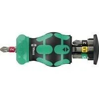 Kraftform Kompakt Stubby Magazin RA 2, Bit-Satz schwarz/grün, 6-teilig, 1/4", mit Ratschenfunktion