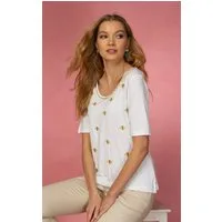 Passioni T-Shirt mit Bienenstickerei und Strasssteinen am Kragen