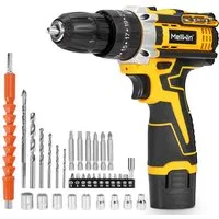 MELLWIN Akku-Bohrschrauber Set 38Nm mit Akkus, 25+3 Drehmomentstufen, max. 1400 U/min, 10mm Bohrfutter, Für Reparatur & DIY