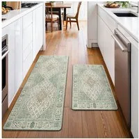 GENIMO Teppich 2er Set PVC NO-Pile Küchenteppich, Ermüdungsmindernde Küchenläufer, rechteckig, 43x119cm&43x76cm, grün