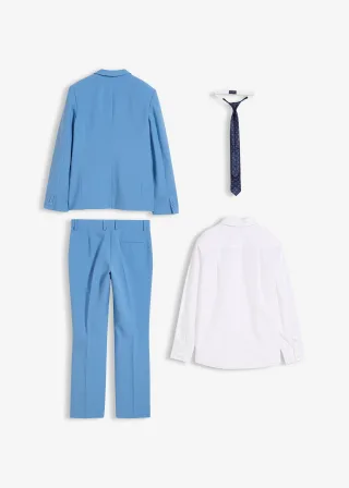 bonprix Anzug mit Hemd und Krawatte (4tlg. Set), blau, Gr.158, Festliches vierteiliges Jungen-Set bestehend aus Anzug, Hemd (Slim Fit) und Krawatte, Hemd: 100% Baumwolle