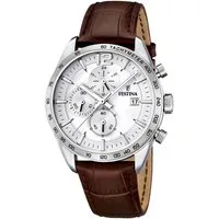 Festina Quarzuhr Chronograph Braunes Lederband, 43,5 mm, F16760/1, sportlich-elegantes Design, präzises Quarzwerk