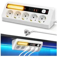 Luckice Tischsteckdosenleiste mit 5 Steckdosen,Eck-Steckdosenleiste Mehrfachsteckdose 9-fach (Ein-/Ausschalter, USB-Anschlüsse, 4 USB-Ports (PD 35 W & 20 W), LED-Statusanzeige, mit Schalter, Steckdosenleiste 5-fach, mit USB, mit Kindersicherung, Schu