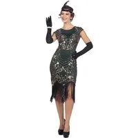 Karneval-Klamotten Kostüm 20er Jahre Charleston Kostüm Damen hochwertig grün, Flapper Gangsterbraut Frauenkostüm 1920 1930 Kleid Great Gatsby Outfit