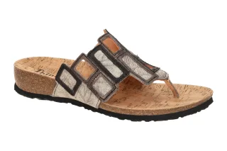 Think 1136 Damen Pantoletten Taupe/Grau Echtleder Glattleder Fu?bett Keilabsatz