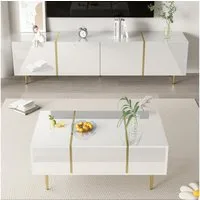 OKWISH Wohnzimmer-Set 2-tlg. Hochglanz- mit Dämpfungsscharnieren, (Wohnwand, TV-Wandkombination, Wohnzimmer-Wandkombination, 2-St., TV-Board 170x46x35 cm + Couchtisch 100x41,5x60 cm), Für eine vollständige und wertige Wohnzimmer-Einrichtung