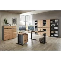 Innostyle Büromöbel-Set Komplettbüro MEMPHIS X 9-teilig Front Artisan Eiche Korpus Graphit, (Komplett-Set, 9-tlg., 4x Büroschrank, 3x Büroregal, 1x Eckschreibtisch, 1x Rollcontainer)