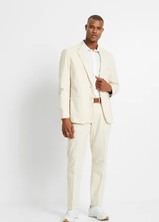 bonprix Anzug aus luftigem Leinen-Mix in Regular Fit (2-tlg.Set), beige, Gr.66, Modischer 2teiliger Leinenanzug bestehend aus Sakko und Hose, aus Leinen