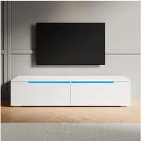 SONNI Lowboard TV Lowboard Hängend Hochglanz weiß 140×35×30cm mit LED-Beleuchtung, mit LED-Beleuchtung