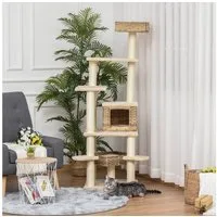 PawHut Kratzbaum mit Katzenhöhle, Mehrstufiger, Beige+Braun, 55L x 55B x 174H cm