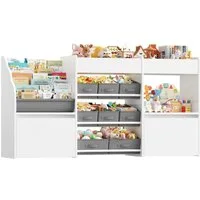 HOMECHO Spielzeugtruhe, Kinderregal mit 8 Boxen auf Rollen Weiß, 158x80x29.7cm
