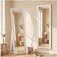 HOMCOM Standspiegel Ganzkörperspiegel Rechteckig, Holzoptik, groß, für Flur, Wohnzimmer (Stehspiegel, 1-St., Wandspiegel), für Wohnzimmer, Schlafzimmer, Weiß