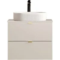 Lomadox Waschtisch DURANGO-56, 60 cm breit, Keramikwaschbecken, kaschmir, 2 Schubladen